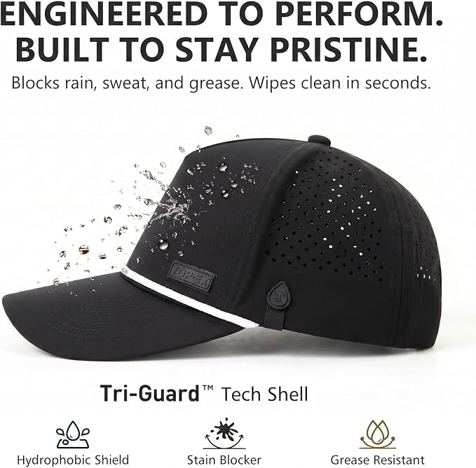 TOP-EX Performance Baseball Hat for Men Water Resistant Golf Cap Running Cooling Snapback Laser Perforated