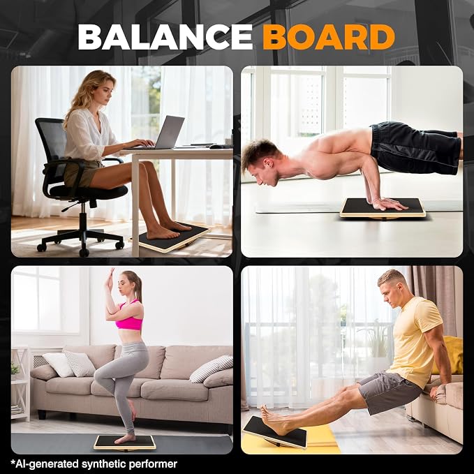 Wooden Rocker Balance Board for Adults Anti-Slip 350LBS Balance Trainer for Standing Desk, Physical Therapy & Core Strength – Durable Wooden Rocker Board for Office & Rehab