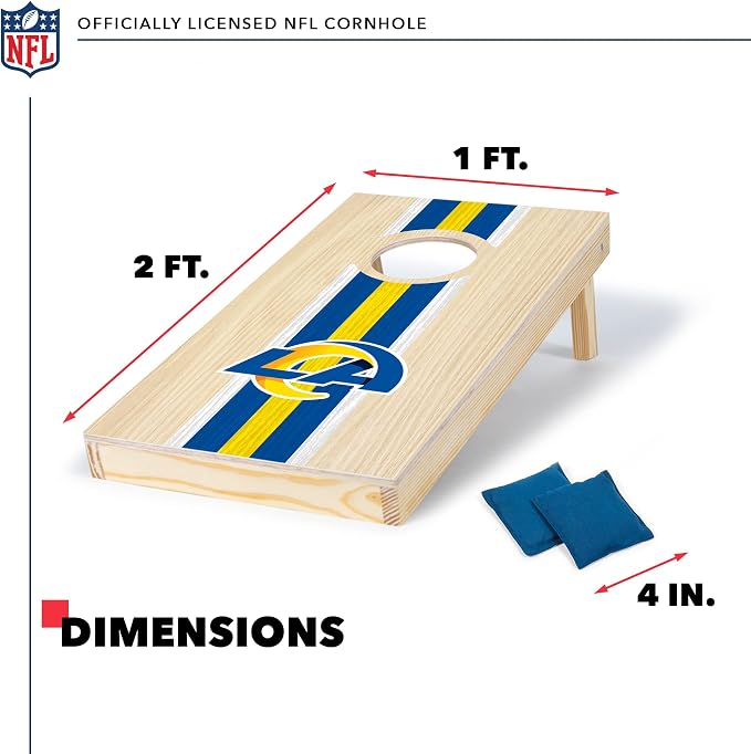 NFL Football Portable Size 1' x 2' Solid Wood Cornhole Set with Direct Print HD Team Graphics – Travel Size