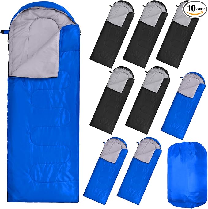 Macarrie 10 Pcs Bulk Sleeping Bags for Adults 0 Degree Waterproof Emergency Sleeping Bags with Compression Sack for Camping Hiking Backpacking Outdoor Activities