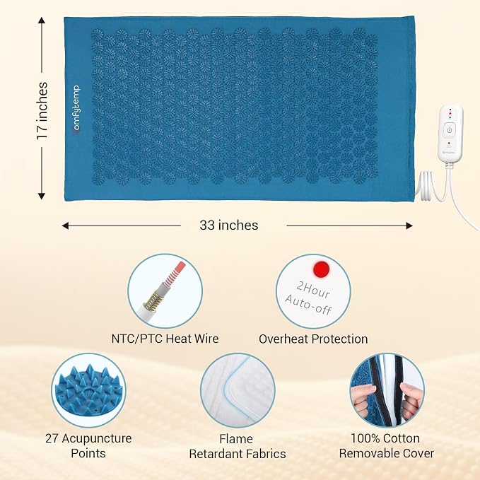Comfytemp Heated Acupressure Mat for Back, 2 in 1 Large 17"x33" Acupuncture Massager, FSA Eligible, HSA Approve Heating Pad to Relax Leg Muscle Tension/Stress/Foot Comfort, Similar to Acupuncture