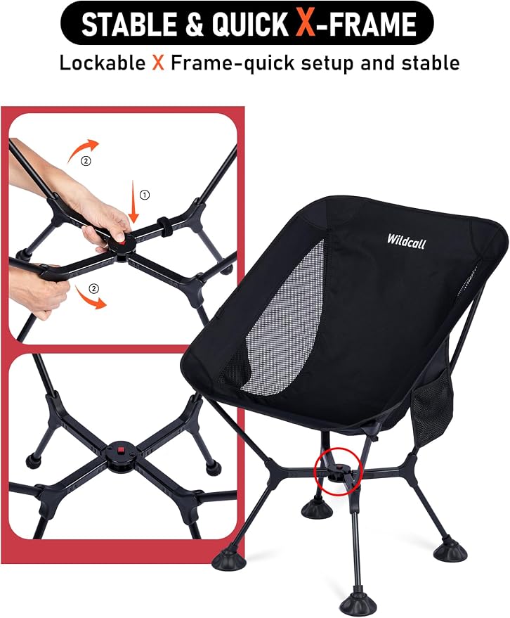 WildCall Lightweight Folding Camping Chair Quick Setup Frame Beach Chair Compact Backpacking Chair with Anti-Sink Feet