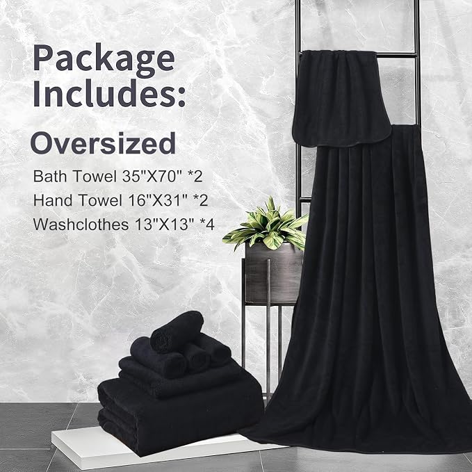 Black Bath Towels Set of 8, Quick Dry Ultra Soft Bath Sheets, 2 Large 35x70 Inch/2 Hand/4 Washcloths, Absorbent Shower Towels for Bathroom Hotel Spa