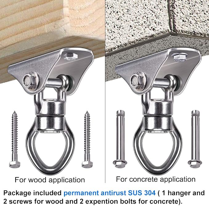 SELEWARE Silent Bearing Swing Hanger, Heavy Duty 360° Rotate Swing Swivel Hook, 1200LB Capacity for Wooden Concrete Playground Yoga Hammock Chair Rope Punching Bag Porch Swing Set