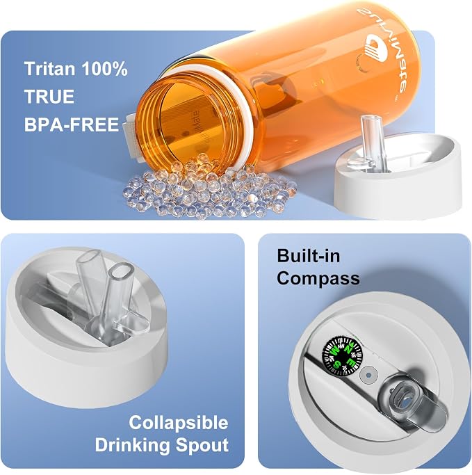 SurviMate Purified Water Bottle for Camping, Hiking, Backpacking and Travel, BPA Free with 5-Stage Intergrated Filter Straw