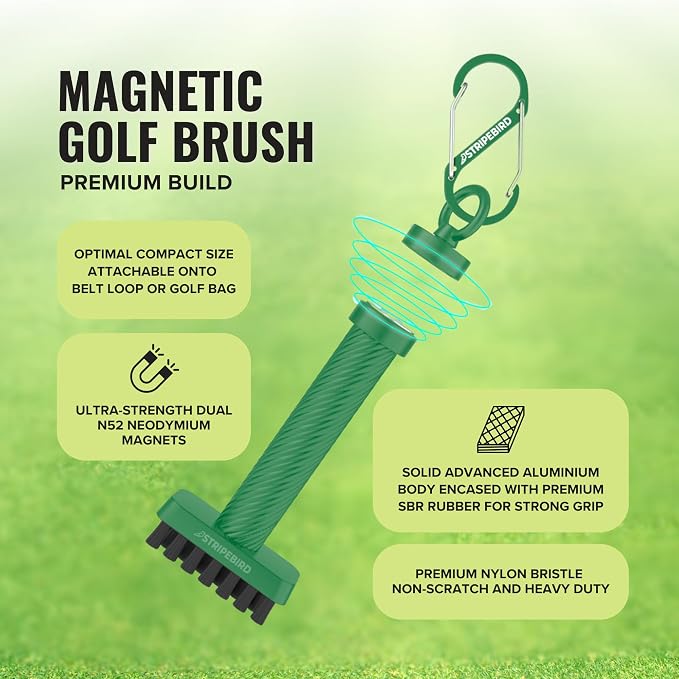 Magnetic Golf Club Brush - Detachable - Premium Nylon Bristles - Golf Bag Accessory - Golf Club Cleaner - Golf Tool