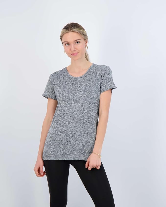 Real Essentials 5 Pack: Women's Short Sleeve T-Shirts Workout Tops Fitness Pilates Gym Activewear Athletic (Plus Available)