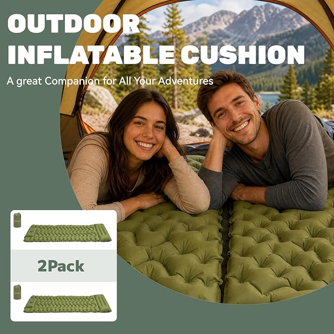2Pack Inflatable Camping Pad, Inflatable Camping Mat with Pillow, Built-in Foot Pump Sleeping Mat, Upgraded Compact Camping Air Sleeping Pads for Tent, Backpacking, Hiking