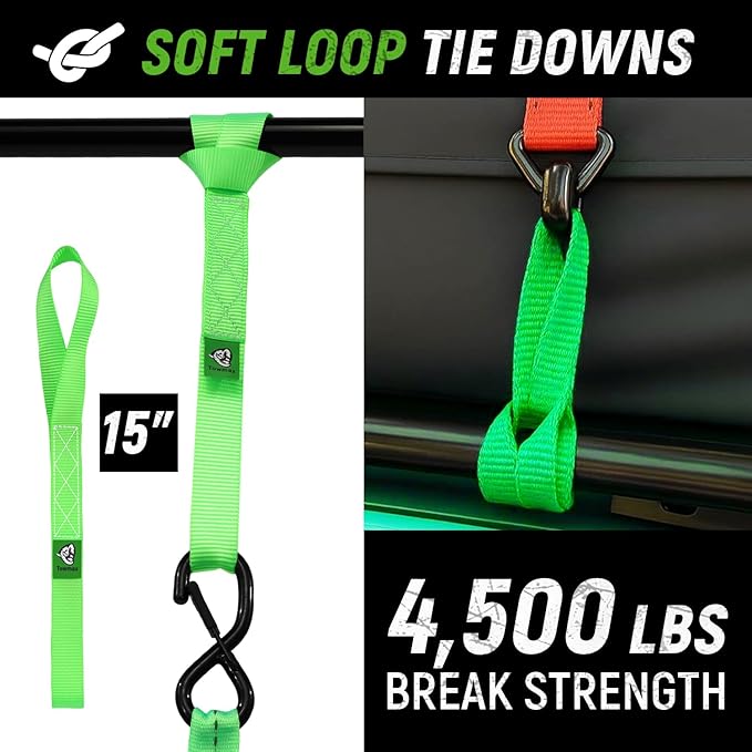 Retractable Ratchet Straps(4 Pack) - 1in x 10ft Self Retracting Ratchet Straps with Soft Loops, 1,500 lbs Break Strength Retractable Tie Down Straps, Easy Retract for Motorcyle, Cargo, Truck, Trailer