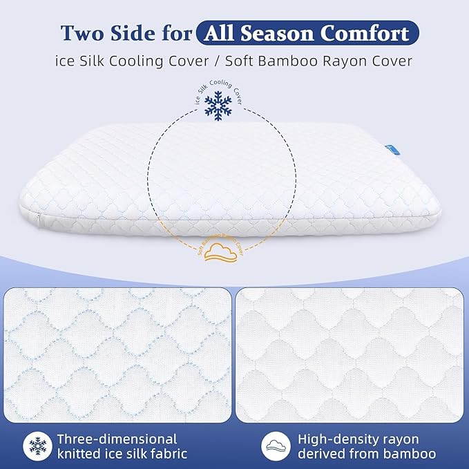 Thin Flat Pillow for Sleeping – 1.75" Ultra Slim Cooling Memory Foam Pillow for Stomach & Back Sleepers, Low Profile Neck Alignment Design with Soft Washable Cover,Supportive & Comfortable,16x24 Inch
