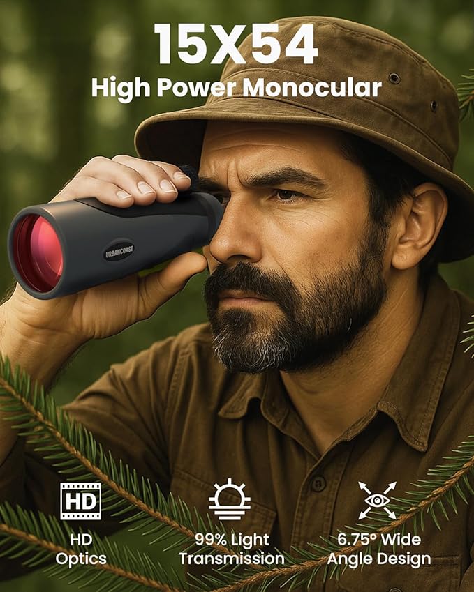 15x54 HD Monoculars for Adults High Powered, Waterproof Telescope with BAK4 Prism & FMC Lens, Monocular for Bird Watching, Hunting, Hiking, Camping, Sports