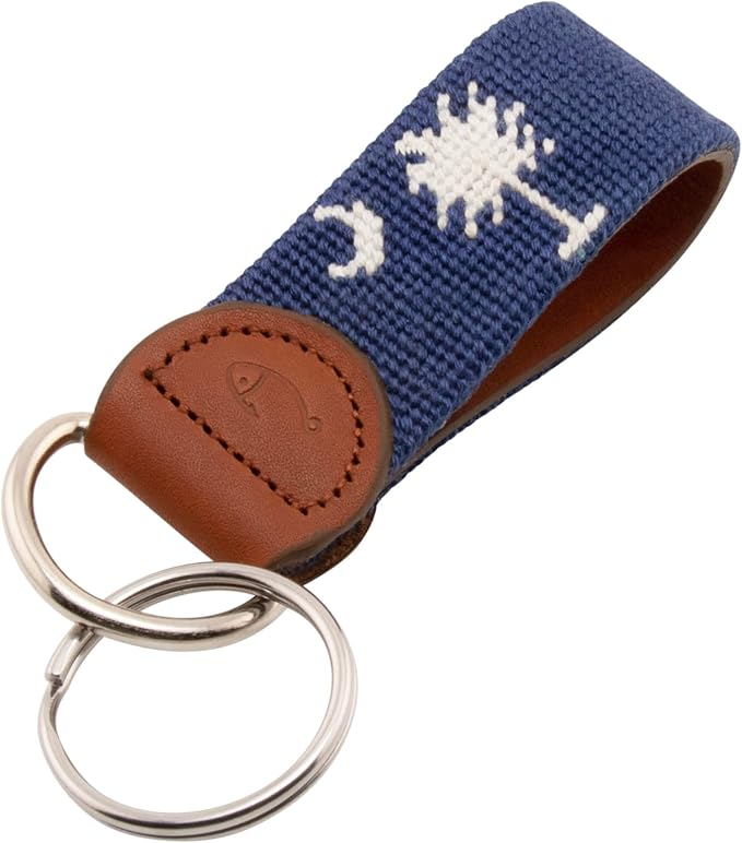Leather Hand-Stitched Needlepoint Key Fob or Key Chain