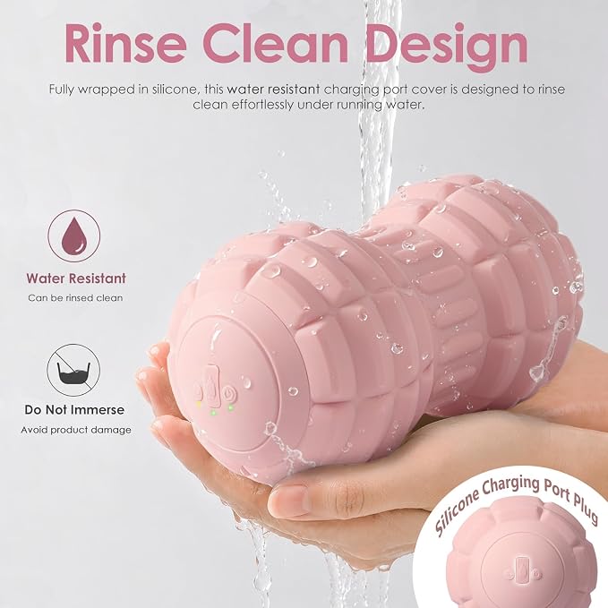 Silicone Vibrating Peanut Massage Ball Roller, Water Resistant Electric Double Lacrosse Massage Ball with 4 Intensities for Muscle Tightness, Deep Tissue Massager for Foot, Back, Hip (Pink)