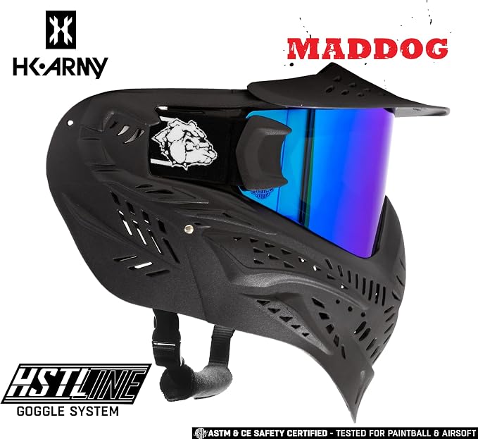 Maddog HK Army HSTL Paintball Airsoft Mask Goggle System | Replaceable Thermal Dual-Pane Anti Fog Lens | Adjustable Full-Face Safety Certified Protection