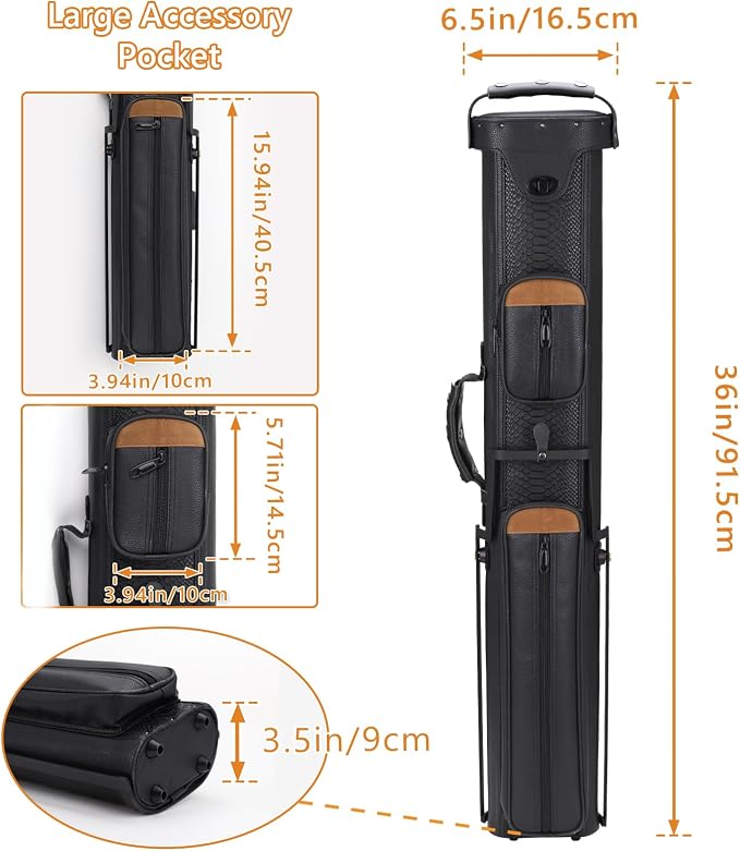 2x4 Pool Cue Case, Hard Pool Cue Case, Billiard Cue Case with Stand, Billiards Accessories Holds 2 Cue Butt and 4 Cue Shafts