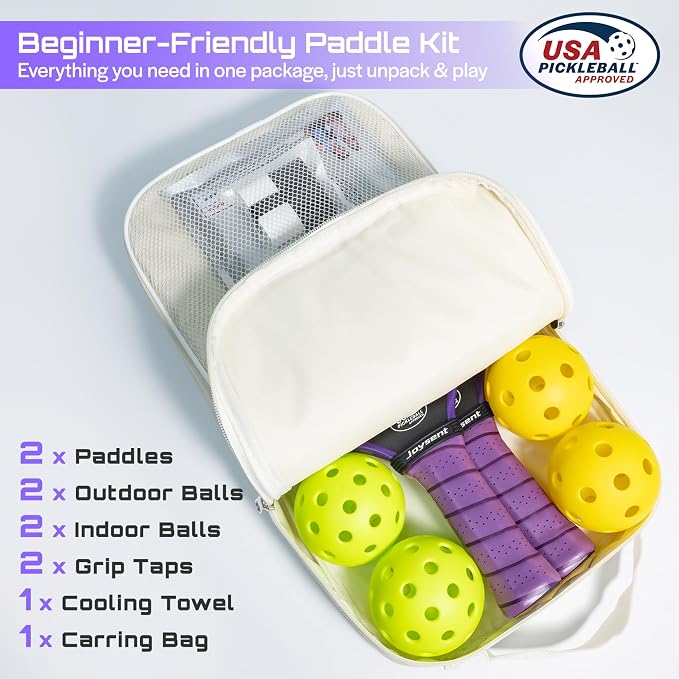 Pickleball Paddles Set, USAPA Approved Carbon Fiber Pickleball Set of 2 with Beginner Pickleball Rackets, Indoor Outdoor Pickle Balls for Adults Men Women, JT-1