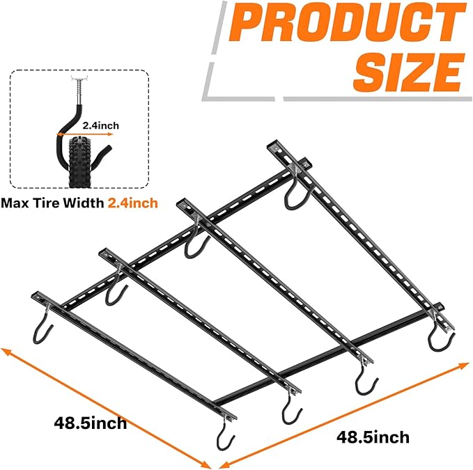 TORACK Ceiling Bike Rack for Garage, Ceiling-Mounted Bicycle Storage Hooks for 4 Bikes (Horizontal) or 8 Bikes (Vertical), Adjustable Overhead Bicycle Hooks for Mountain, Road, and Kids' Bike