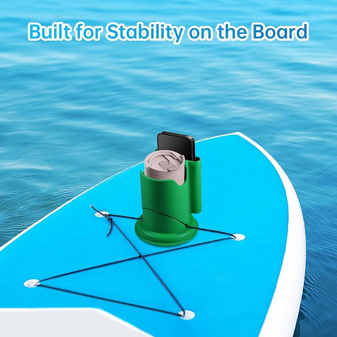 Paddle Board Cup Holder, Kayak Cup Holder 2-in-1 Drink & Phone Holder, Paddleboard and Kayak Accessories for SUP, Kayaking, Fishing, Yoga, or Surfing Adventures(Green)