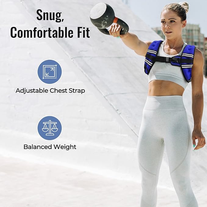 Zeerun Weighted Vest, 6lb/8lb/10lb/12lb/15lb/18lb/20lb/24lb/30lb for Men Women, Reflective Stripe Adjustable Buckle, Comfortable Durable Rucking Vest for Walking Running Strength Training