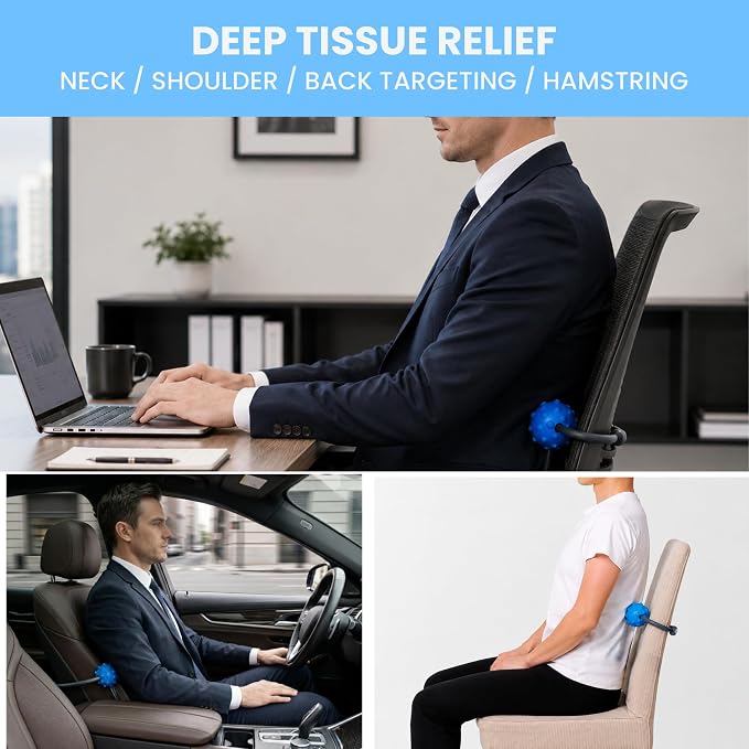 Adjustable Back Massage Peaunt Balls with Stretchable TPE Elastic Tube for Chair, 32"–64", Peanut Massage Roller for Deep Tissue Relief, Trigger Point Massager for Neck, Back & Shoulders