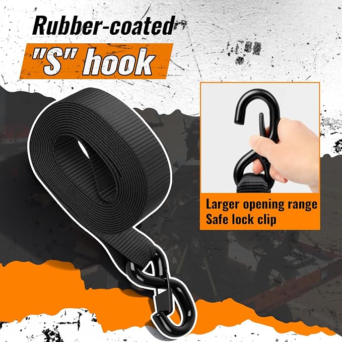 4 Pack Ratchet Straps,Heavy Duty Powersports Tie Downs Load Straps,5208lbs Break Strength 1.5in x 15ft with Safety S Hooks and Soft Loops for Motorcycle Truck Cargo Roof Rack,Break Strength, Black