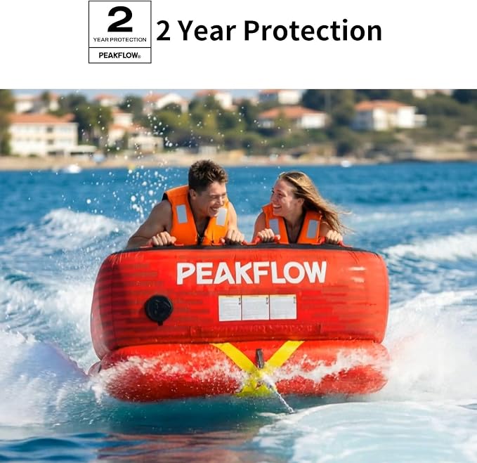 PEAKFLOW Towable Tube,Boat Tube,1-3 Person,Tubes for Boating,PVC Liner and Full Nylon Cover,Lake & Ocean Fun