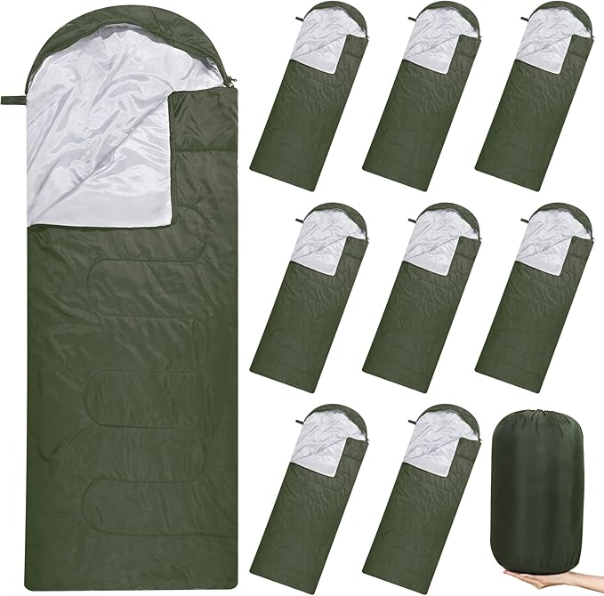 Macarrie 10 Pcs Bulk Sleeping Bags for Adults 0 Degree Waterproof Emergency Sleeping Bags with Compression Sack for Camping Hiking Backpacking Outdoor Activities