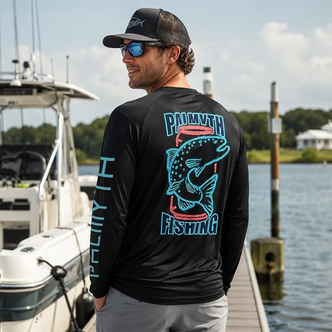 Palmyth Fishing Shirts for Men Long Sleeve UPF 50+ T Shirt Sun Protection | Quick Dry, Sun Protection, Myth-Cool Fabric, Fish Print, Moisture Wicking, Stretchy, Breathable, Fishing,Boating,Outdoor Wear
