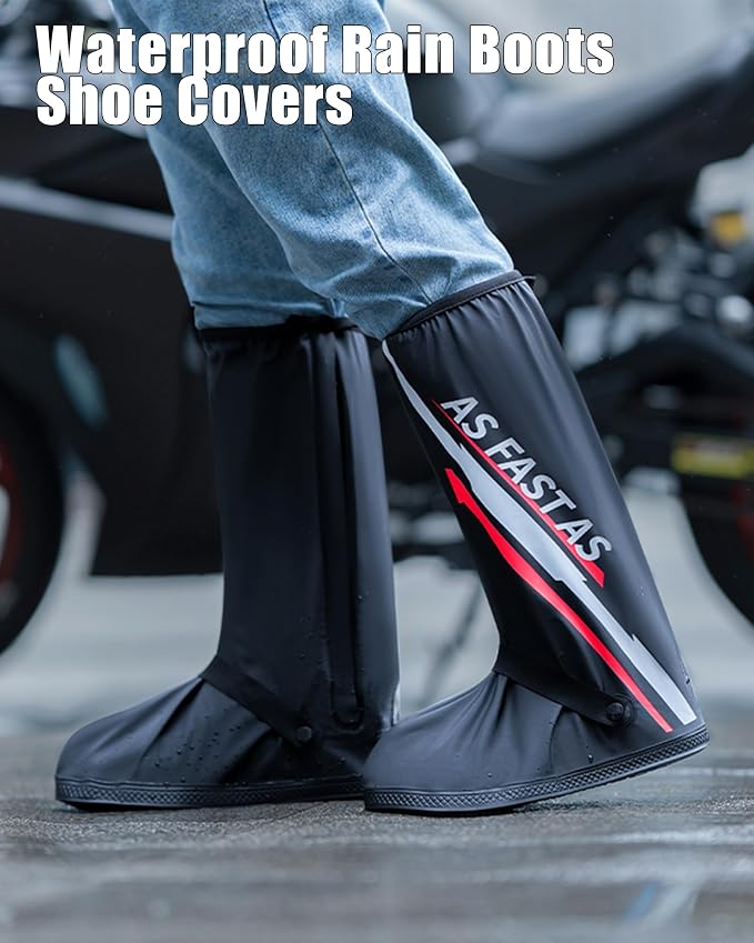 Waterproof Rain Shoe Covers Reusable Anti-Slip and Reflector Portable Motorcycle Rain Boots for Men Women