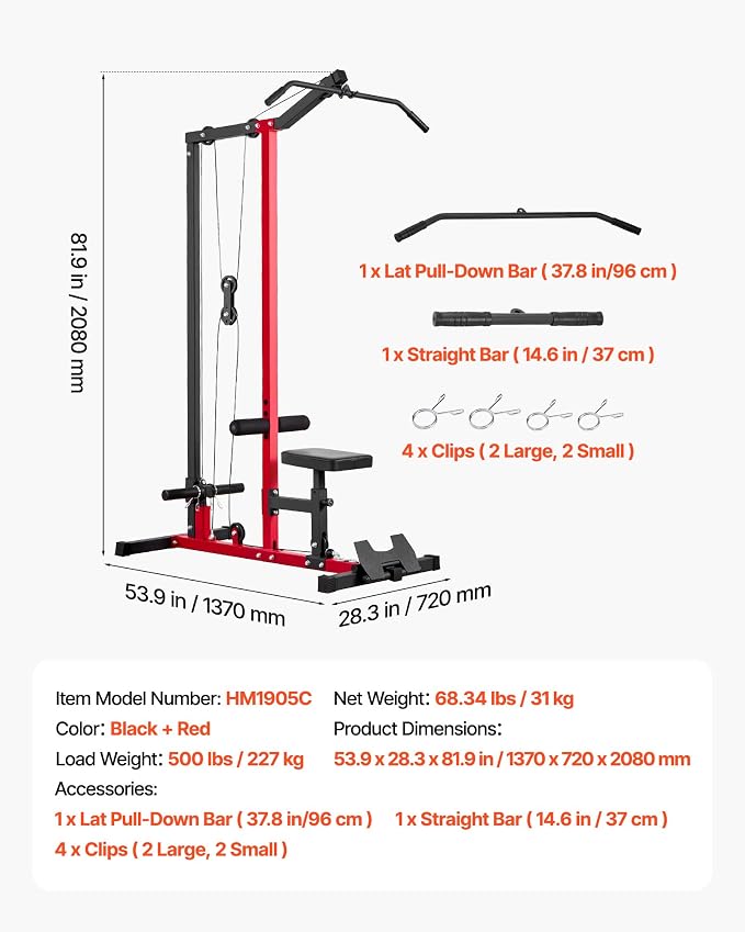VEVOR LAT Pulldown Attachments, Cable Machine Rowing T-bar V-bar Tricep Pull Down Bar, Back Strength Training Rubber Coated Handle Grip, Bicep Curl Tricep LAT Pulldown Bar for Home Gym Fitness
