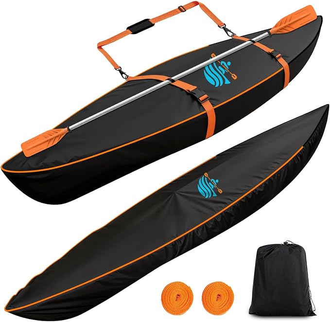 Kayak Cover 600D Canoe Cover for Outdoor Storage Heavy Duty & Waterproof, Fade-Resistant, Fits Paddle Board, SUP, Canoe, and Kayak Boat