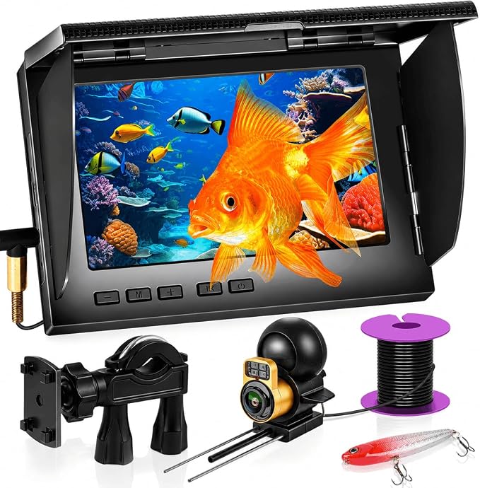 Fishing Camera 5" IPS 1080P 220° Angle 50ft Cable for Ice Lake Boat Kayak | 220° Ultra-Wide Lens, IR Night Vision, 6000mAh Battery, IP68 Waterproof, for Ice Lake Boat Kayak Pier Fishing
