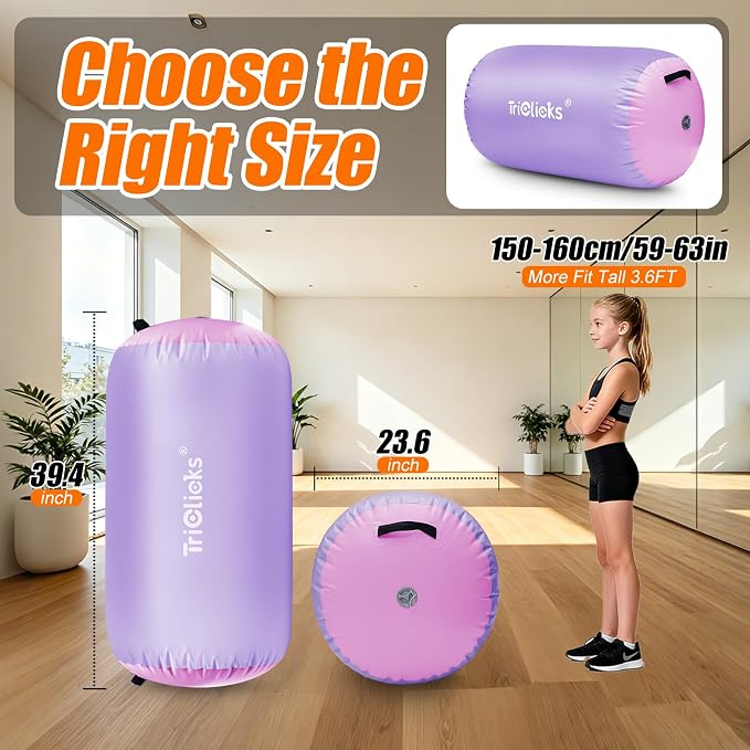 Triclicks Gymnastics Barrel Inflatable Air Roller Barrel Tumble Track Equipment Octagon Mat for Backhandspring Trainer Yoga Cheerleading Home Use Gym Without Pump