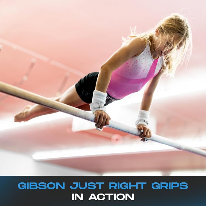 Gibson Athletic Just Right Uneven Bar Gymnastics Grips for Girls - Narrow Fit Leather Hand Grips for Gymnastics Bars - Gymnastics Equipment & Accessories, Made in USA