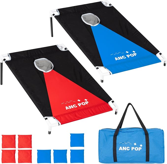 ANC POP Portable Cornhole Game Set PVC Framed Corn Holes Outdoor Game Set 3 x 2 feet with 8 Bean Bags and Carrying Case