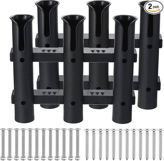 PATIKIL Fishing Rod Holder Brackets, Plastic 3 Link Tube Rod Rack, 2 Pack Wall/Side Mounted Fishing Pole Holder with Screws for Truck, Kayak, Black