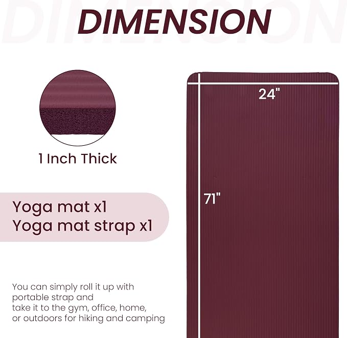Signature Fitness Extra Thick High-Density Foam Yoga Mat – Multiple Thicknesses (1/2" & 1") / Multiple Colors – Double-Sided Non-Slip Surface – with Carrying Strap for Pilates, Yoga & Home Workouts