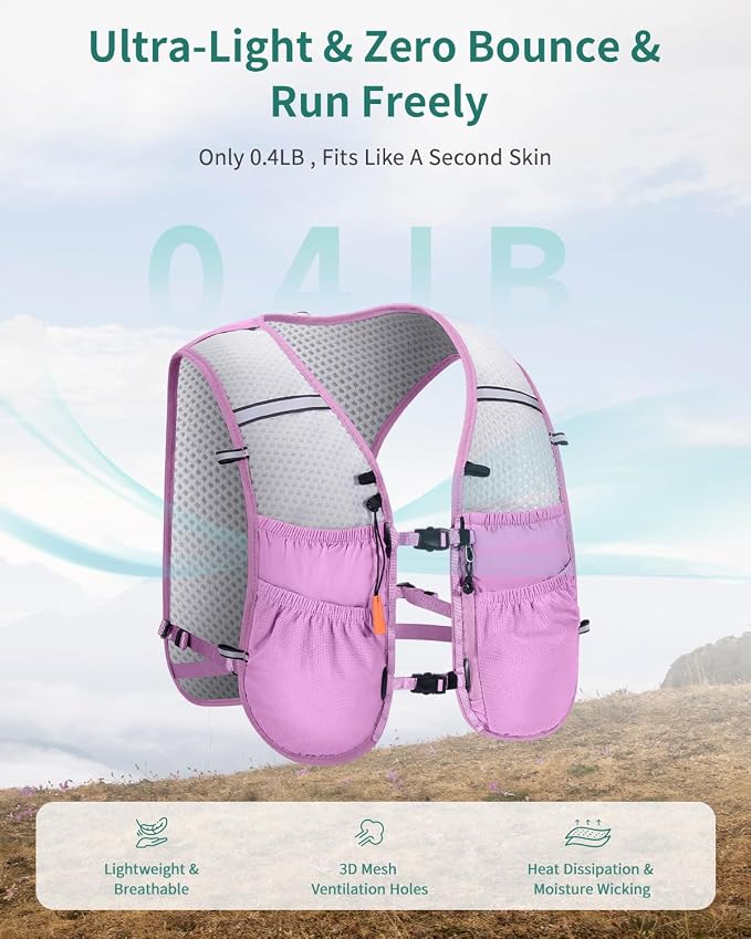 ECOHUB Running Hydration Vest Backpack with 2*500ML Soft Flask, Lightweight Trail Running Pack for Men Women, Adjustable No Bounce Hydration Backpack for Marathon Hiking Cycling