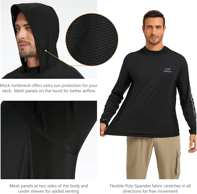 BASSDASH Men’s UPF 50+ Graphic Fishing Hoodie Shirts UV Sun Protection Long Sleeve Moisture Wicking Performance FS48M