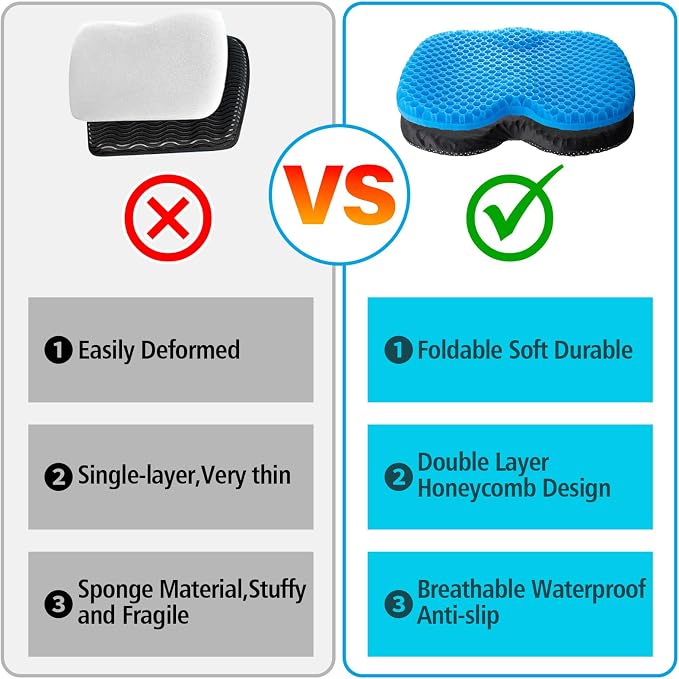2 Pack Kayak Seat Cushion Non-Slip- Waterproof Thicken Gel Boat Kayak Canoe Rowing Stadium Pad, Portable Canoe Rowing Rubber Dinghy Pad for Kayaking/Canoeing/Fishing, Kayak Accessories