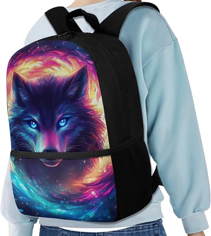Kids School Bag Wolf Backpack for Girls Bookbag with Lunch Box and Water Bottle Holder Pencil Case 4 Piece Back to School Supplies