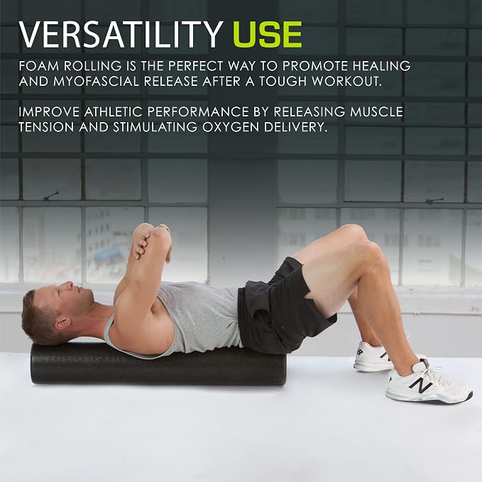 ProsourceFit High Density Foam Rollers 36 - inches long, Firm Full Body Athletic Massage Tool for Back Stretching, Yoga, Pilates, Post Workout Muscle Recuperation, Black