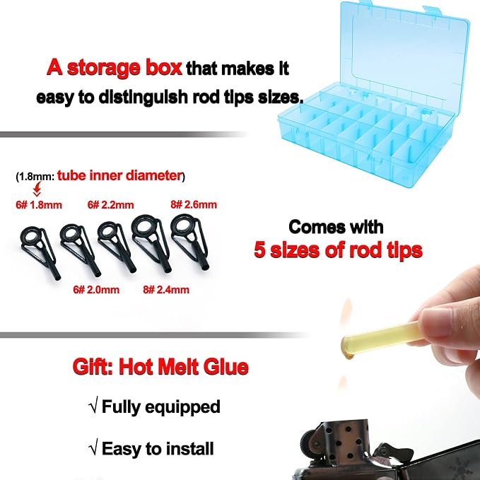 FishTrip Rod Repair Kit 40&85pcs Fishing Rod Tip Guide Repair kit Single Leg Ceramic Ring Fishing Pole Eyelets Replacement Kit