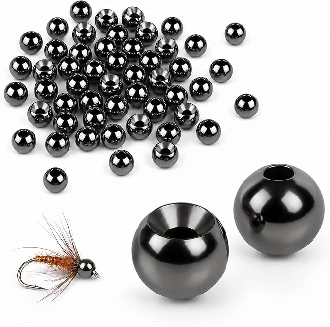 Tungsten Beads for Fly Tying - 50PCS Tungsten Cyclops Beads for Bass Fishing, 5 Colors 13 Sizes (1.5mm–6.4mm) Fly Tying Materials for Jig Flies, Trout Patterns and DIY Lure Making