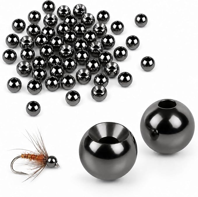 Tungsten Beads for Fly Tying - 50PCS Tungsten Cyclops Beads for Bass Fishing, 5 Colors 13 Sizes (1.5mm–6.4mm) Fly Tying Materials for Jig Flies, Trout Patterns and DIY Lure Making