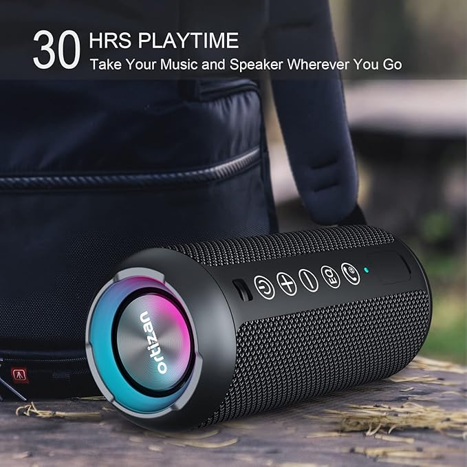 Ortizan Portable Bluetooth Speaker (1st Gen), IPX7 Waterproof, Wireless, Big Sound and Deep Bass, TWS Pairing, 30Hrs of Playtime, for Home/Party/Outdoor/Beach, Birthday Gifts for Men Women - Black