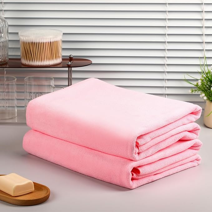 Mixweer 2 Pcs Oversized Bath Towels, 40 x 80 Inch Giant Microfiber Jumbo Bath Sheets Ultra Soft Bathroom Microfiber Quick Dry Absorbent Shower Towels for Spa Camping Beach (Light Pink)
