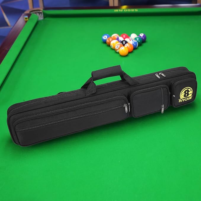 Pool Cue Case 4x4, Pool Cue Carrying Case Soft Padded Billiard Stick Bag with Multi-pocket for 4 Butts and 4 Shafts, Pool Stick Case Cue Bag with Backpack-straps for Pool Cues and Accessories