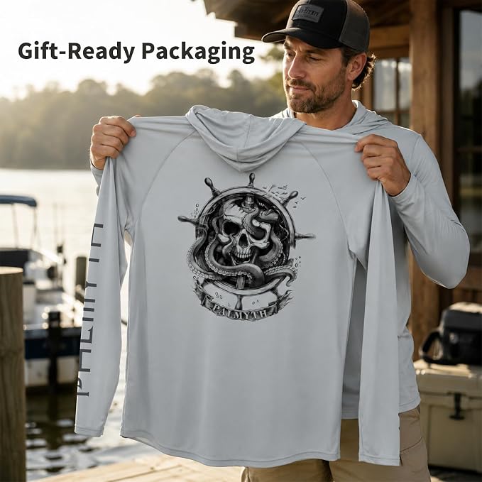 Palmyth Men's Fishing Hoodie Shirt UPF 50+ Quick-Dry Breathable Long Sleeve | Long Sleeve Fishing Shirt, UPF 50+ Sun Protection, Quick-Dry Fabric, Breathable Mesh Back, Built-in Face Mask, 4-way Stretch