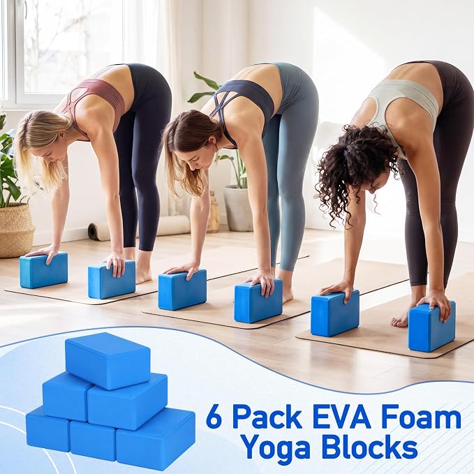 Wettarn 6 Pack Yoga Blocks 9 x 6 x 4 Inch EVA Foam Lightweight Non Slip Yoga Props for Pilates Stretching Meditation
